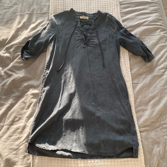 Anthropologie/Cloth & Stone - Tencel Chambray Lace Up Shirt Dress, XS - Picture 3 of 8